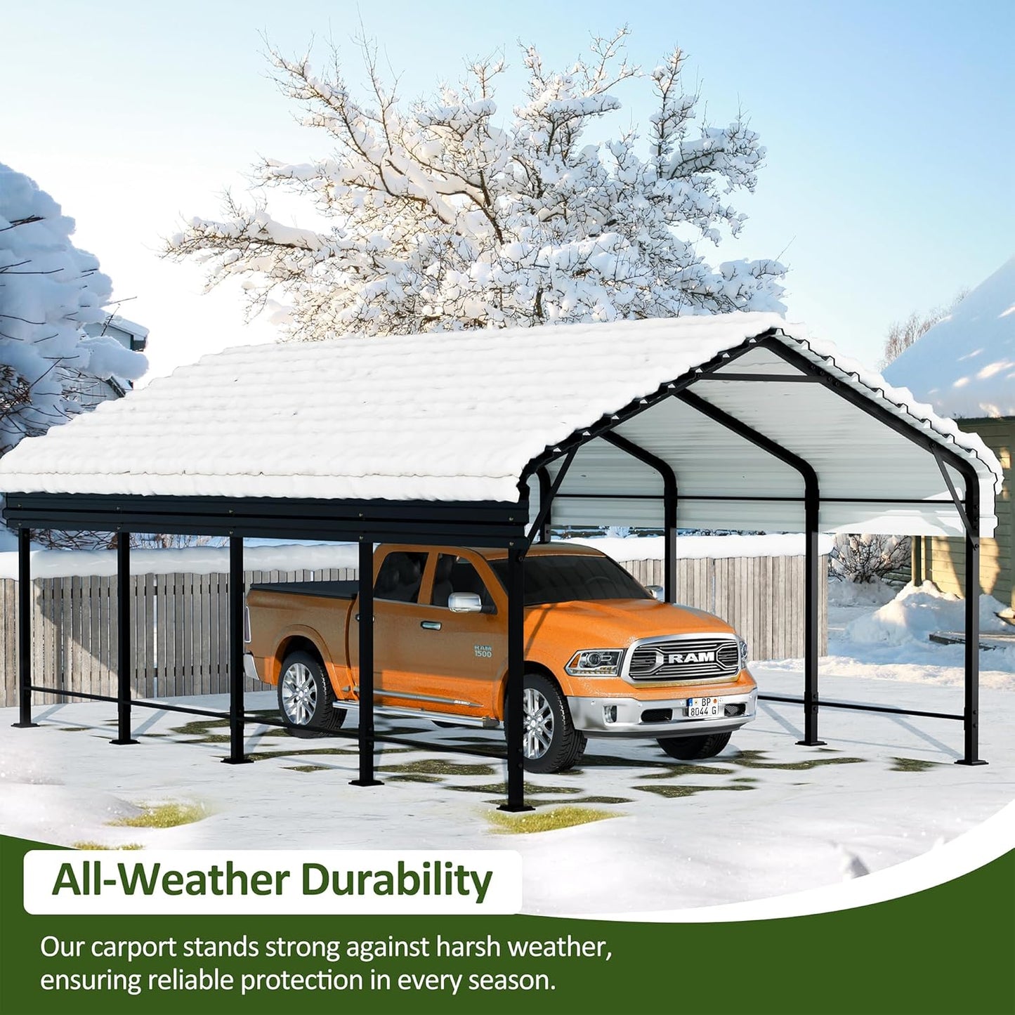 JAMFLY Carport, 12X20 FT Metal Carports, Heavy Duty Carport Canopy with Galvanized Steel Roof and Frame, Metal Car Garage Upgraded Extra Large Garage for Pickup, Boat, Car and Tractors