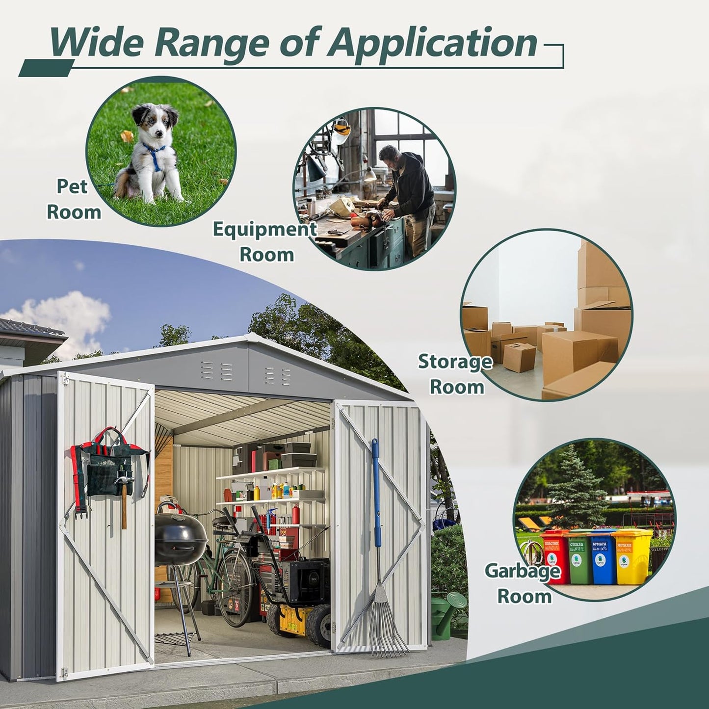 10x10 FT Outdoor Storage Shed, Large Metal Tool Sheds with Updated Frame Structure and Lockable Doors, Garden Shed for Backyard Garden Patio Lawn