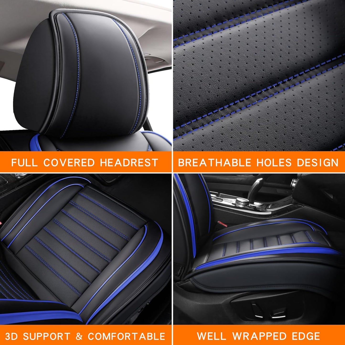 Car Seat Covers Full Set, Universal Faux Leather Car Seat Covers, Waterproof Breathable Automotive Seat Covers for Most Sedans SUV Trucks, Wine Red