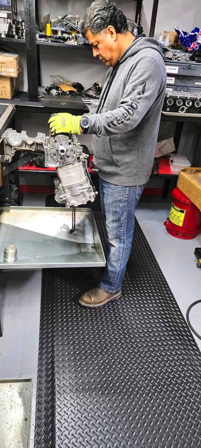 Rhino Mats, American Classic Diamond Anti-Fatigue Mats, Industrial Ergonomic Comfort Standing Mat for Work, Home, Garage, Office, Kitchen or Anywhere (Black 1" Thick, 3 FT. x 19 FT.)