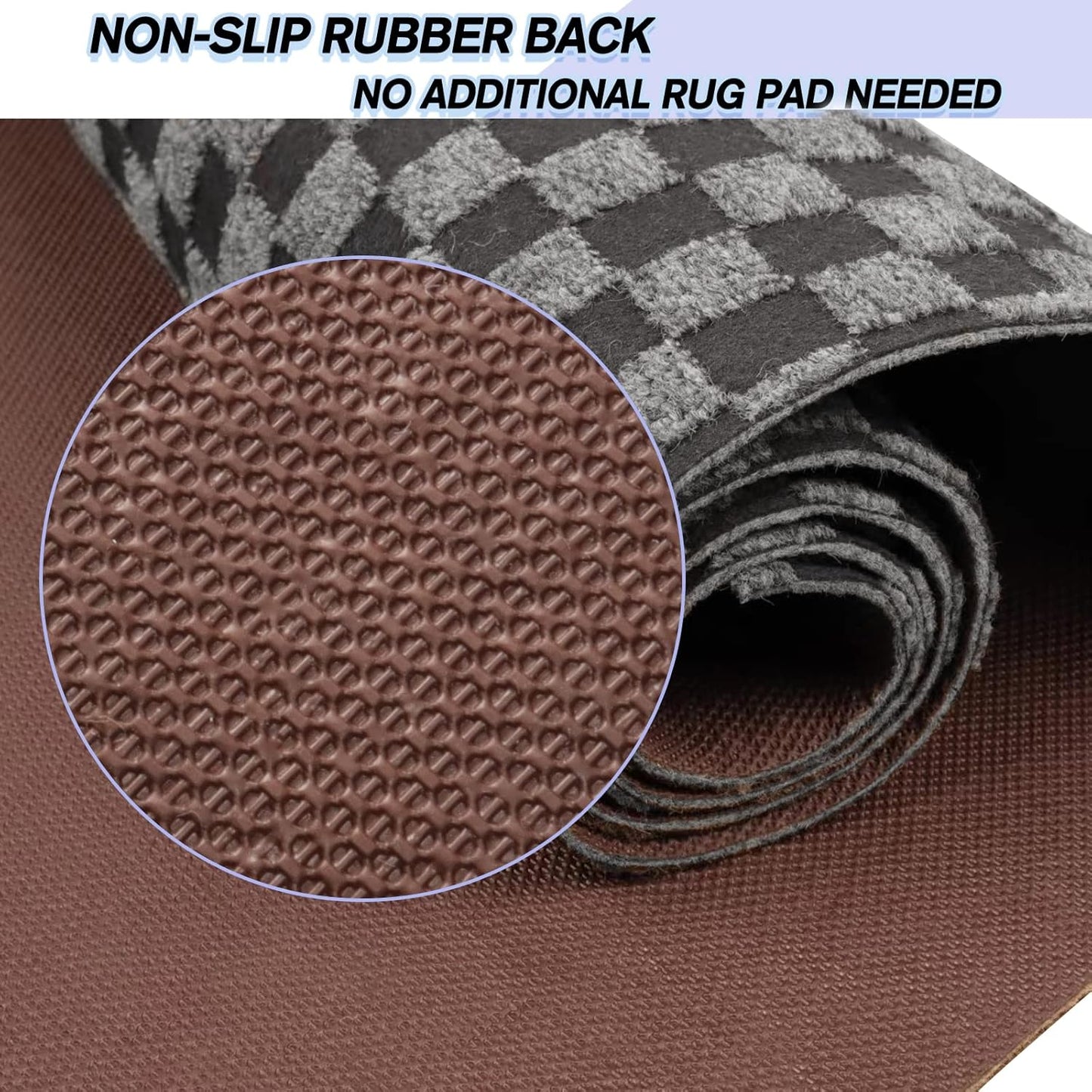 Custom Size Backed Non-Slip Area Rugs Runner, Easy Clean, Waterproof Runner Rugs for Hallway Entryway, Kitchen, Laundry, 4FT x 76FT, Gray Checkered