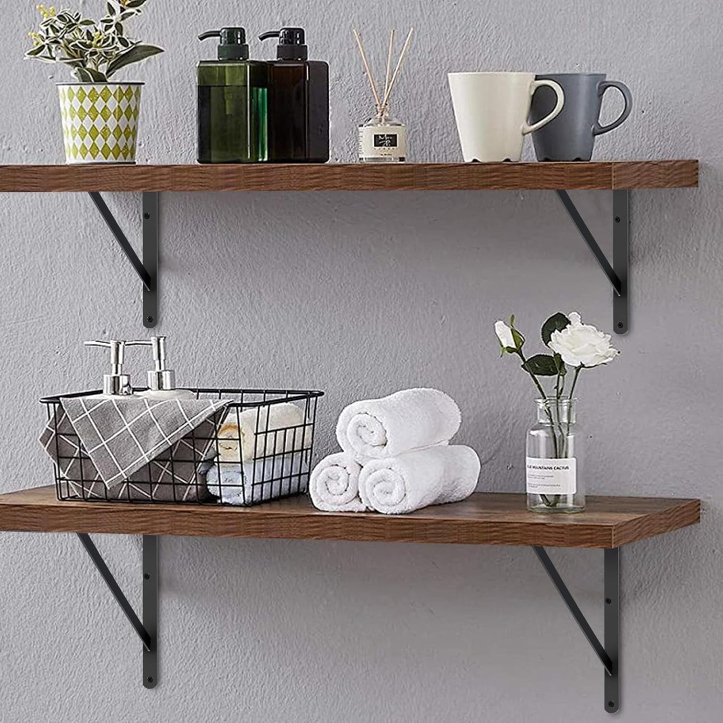 8 Pack L20 x H 12" Black Heavy Duty Shelf Brackets with Screws Metal Shelf Brackets Shelf Support Angle Brackets for Shelves L Brackets Heavy Duty Floating Shelf