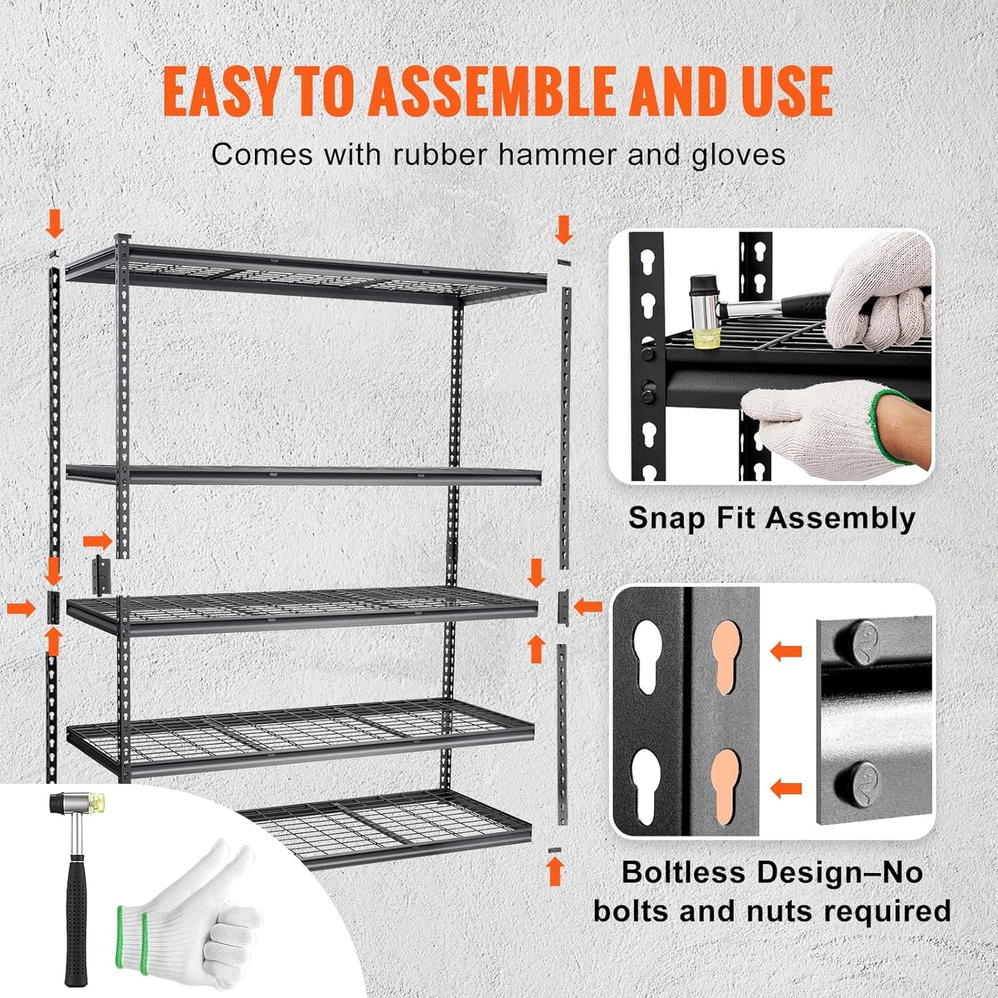 VEVOR Storage Shelving Unit, 5-Tier Adjustable, 2000 lbs Capacity, Heavy Duty Garage Shelves Metal Organizer Wire Rack, Black, 60" L x 24" W x 78" H for Kitchen Pantry Basement Bathroom Laundry Closet