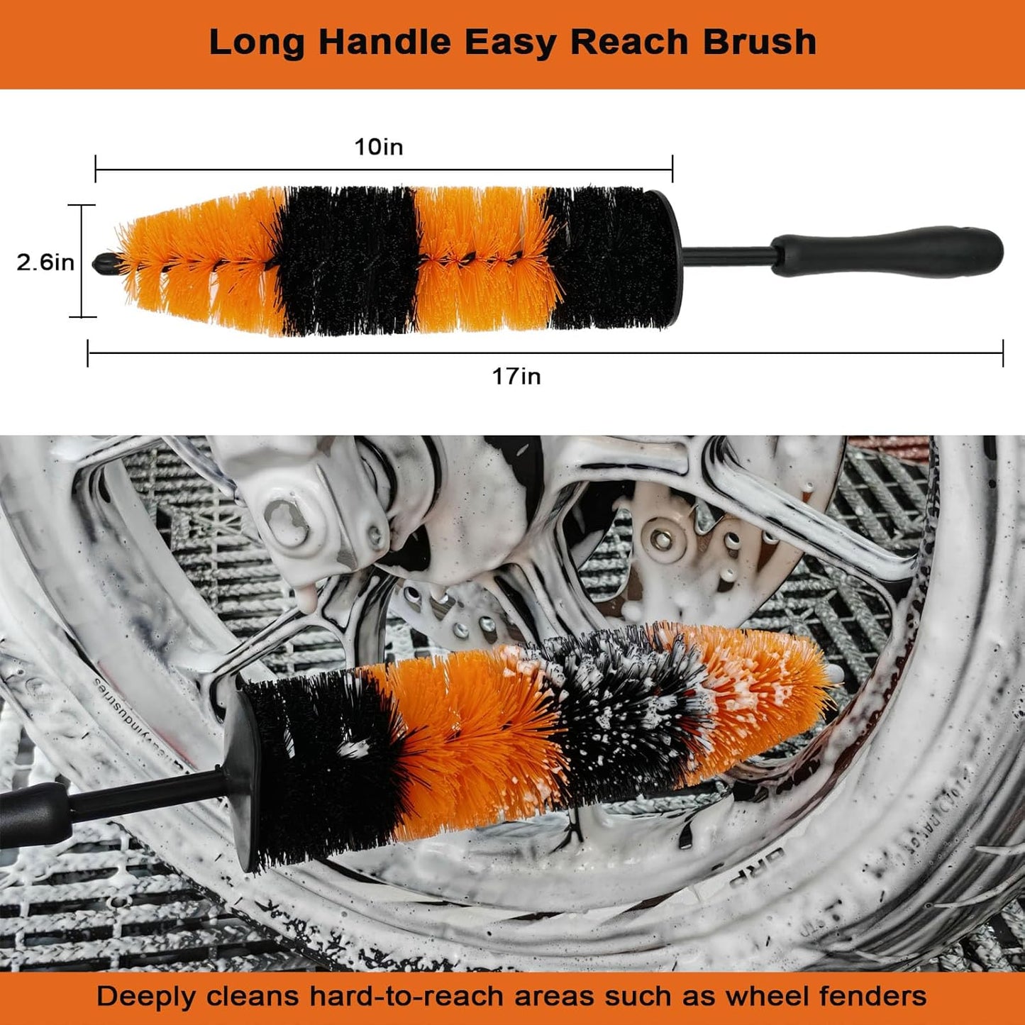 Motorcycle Cleaning Brush Kit 6 Pack with Easy Reach Brush,Wool Wash Mitt,Detailing Brush,Tire Brush,Chain Brush and Microfiber Towel for Cleaning Motorcycle Mudguard, Rims, Paint, Exhaust