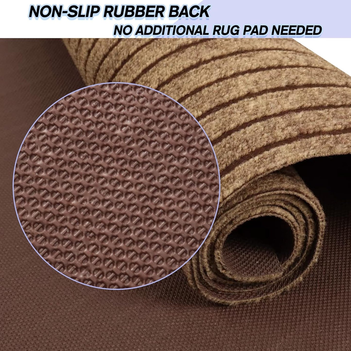 Custom Size Backed Non-Slip Area Rugs Runner, Easy Clean, Waterproof Runner Rugs for Hallway Entryway, Kitchen, Laundry, 4FT x 14FT, Brown Stripe