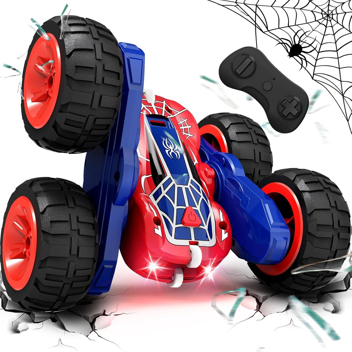 Tecnock Spider Remote Control Car, 2.4GHz RC Cars with USB-C Easy Charging, 4WD Double Sided 360° Rotates & Flips RC Stunt Car, Toys Gift for Boys and Girls