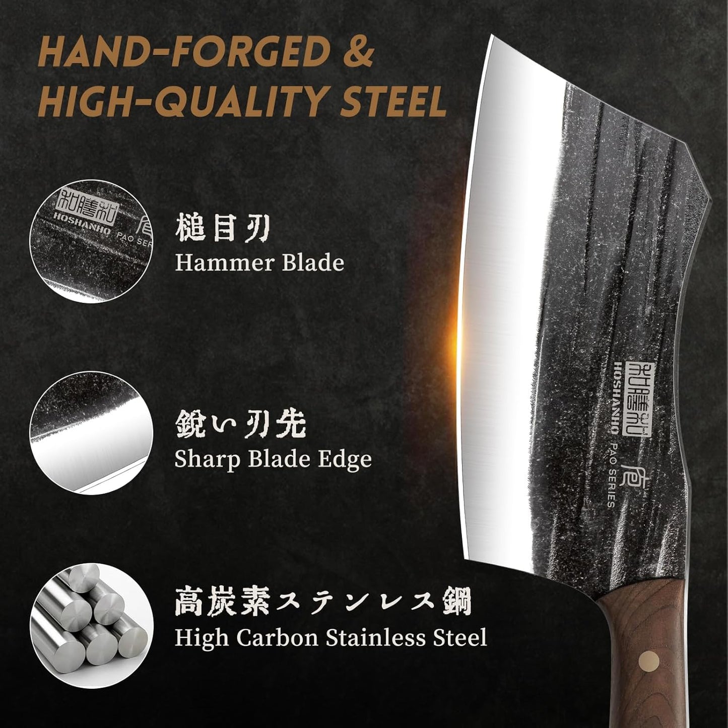Butcher Knife Set, 3-Piece High Carbon Steel Serbian Chef Knife Set of Heavy Duty Boning Knife & Meat Cleaver Knives & Viking Knives for Home, Cooking, Outdoor Camping BBQ
