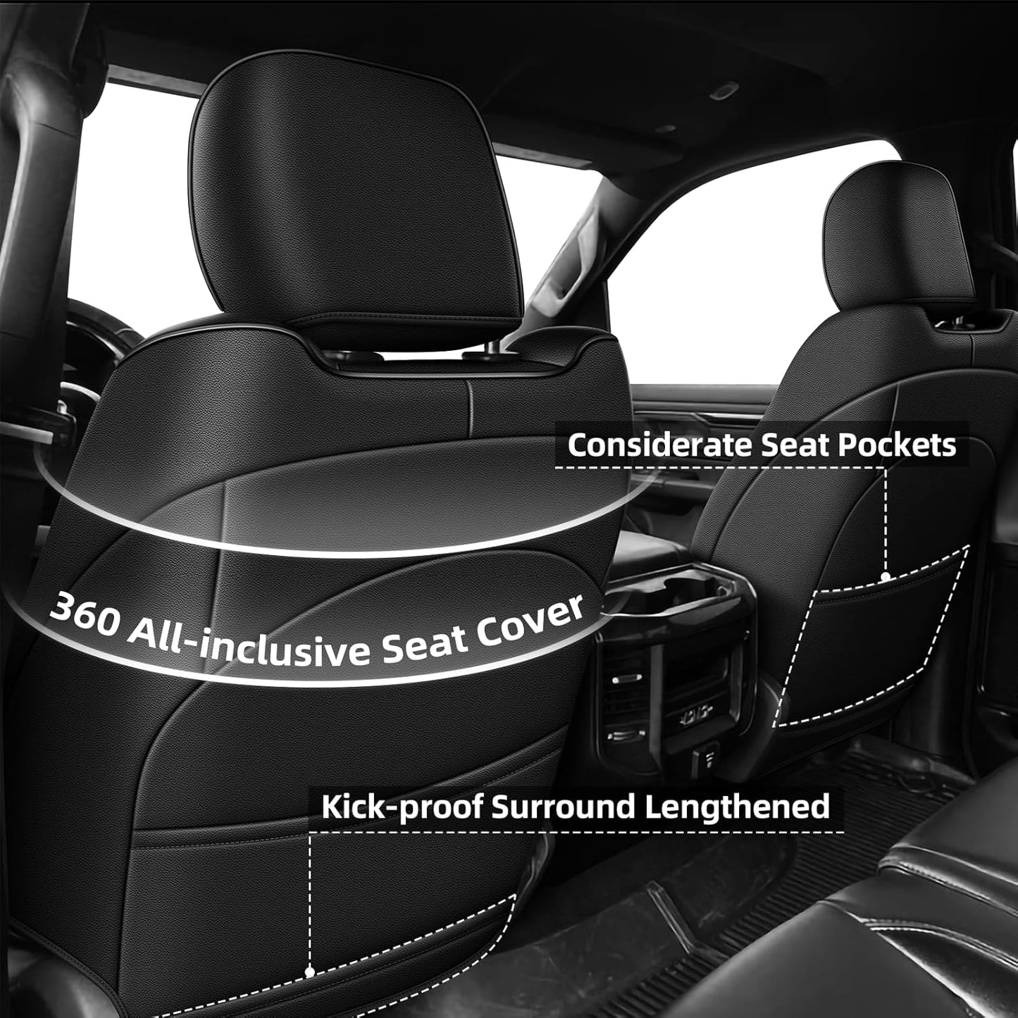 Custom Fit Seat Covers for Dodge RAM 1500 2019 2020 2021 2022 2023 2024 2025 Leather Cars Seats Cover Full Set Black