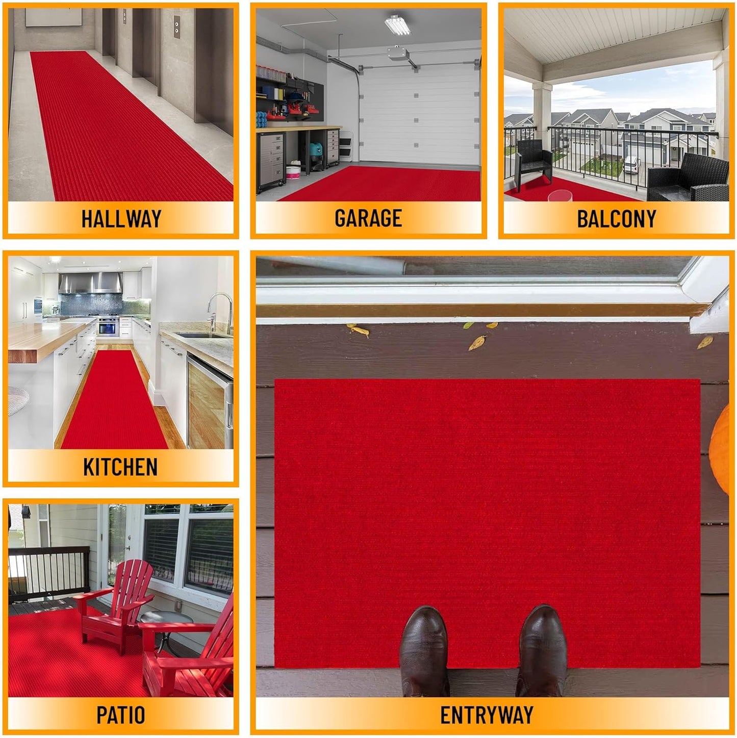 Ottomanson 2' x 20' Hallway Runner with Scraper Pile - Extra Durable Non-Slip Rug Mat for Indoor & Outdoor Use - Ideal for Kitchen, Entryway, Patio & Garage - High-Traffic Carpet, Red