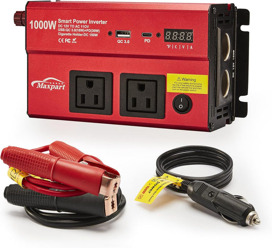 TWING Car 1000w Inverter,12v DC to 110v Power Inverters for Vehicles 1000 watt with Dual AC Outlets 3.0A USB and Type-C,12 Volt Inverter Car Cigarette Lighter Battery