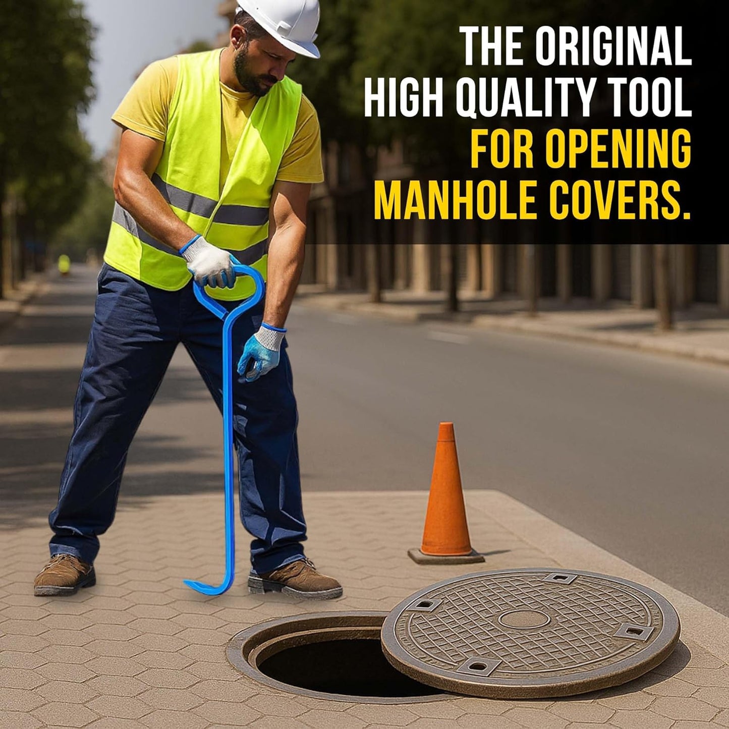T&T Tools 24-Inch Manhole Hook - Heavy Duty Single Hook for Lifting Manhole Covers, Storm Drains, Septic Tank Risers - Rigid Hex Alloy Steel for Lifting, Pulling, and Removing Covers - 6 Pack