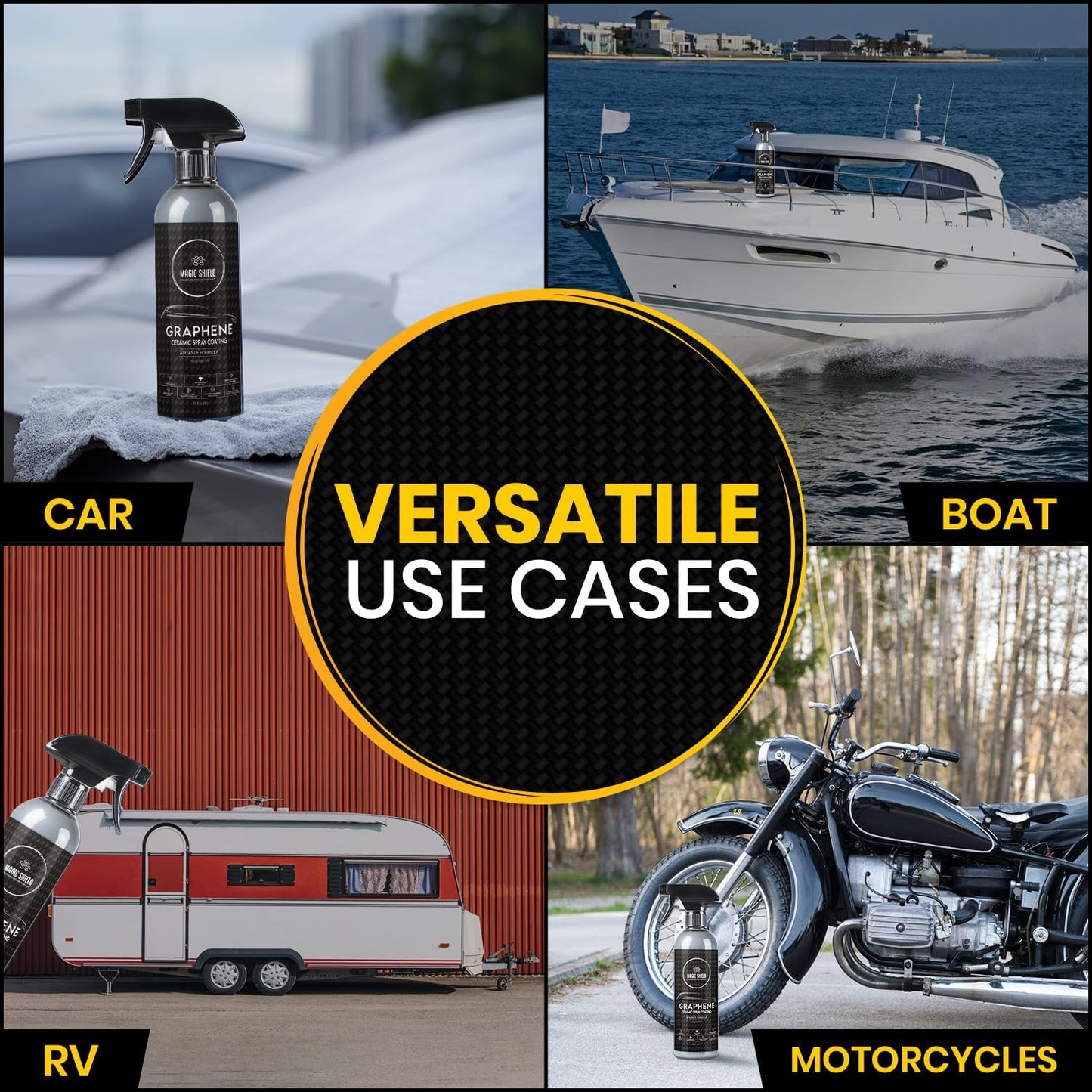 Graphene Ceramic Spray Coating - LAST SO LONG! Quick & Easy for Cars, Motorcycles, Boats & More - Professional-Grade Sealant for Maximum Gloss & Shine - Waterless Wash & Wax - 16oz Bottle