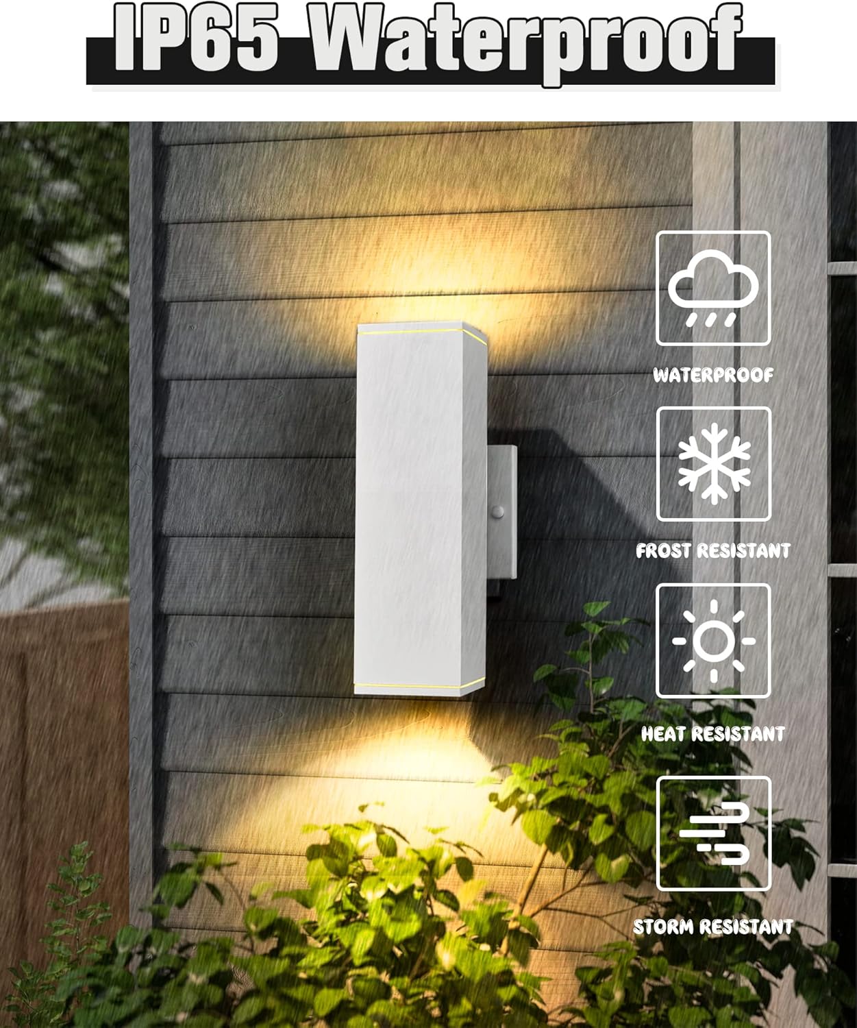 Ken & Ricky Outdoor Wall Sconces, Modern Up and Down Outdoor Light Fixture, Square Exterior Light Fixture with Sanded White Finish - 1 Pack