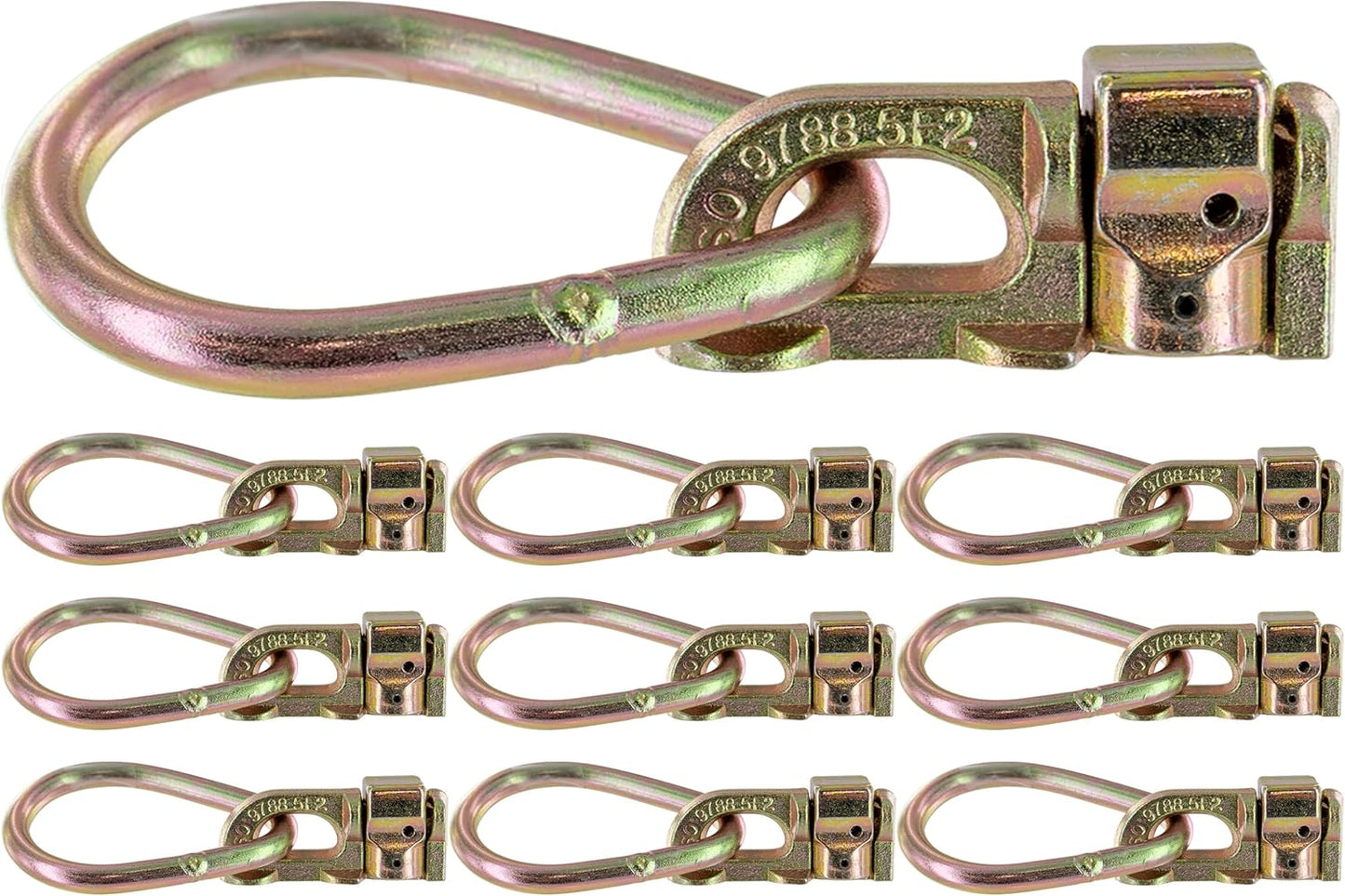 US Cargo Control Double Stud L Track Fitting with Pear Link (10 Pack) 5,000 Pounds Break Strength, Use with L Track Rails in Truck Bed or Trailer, Automatic Locking with Spring Release