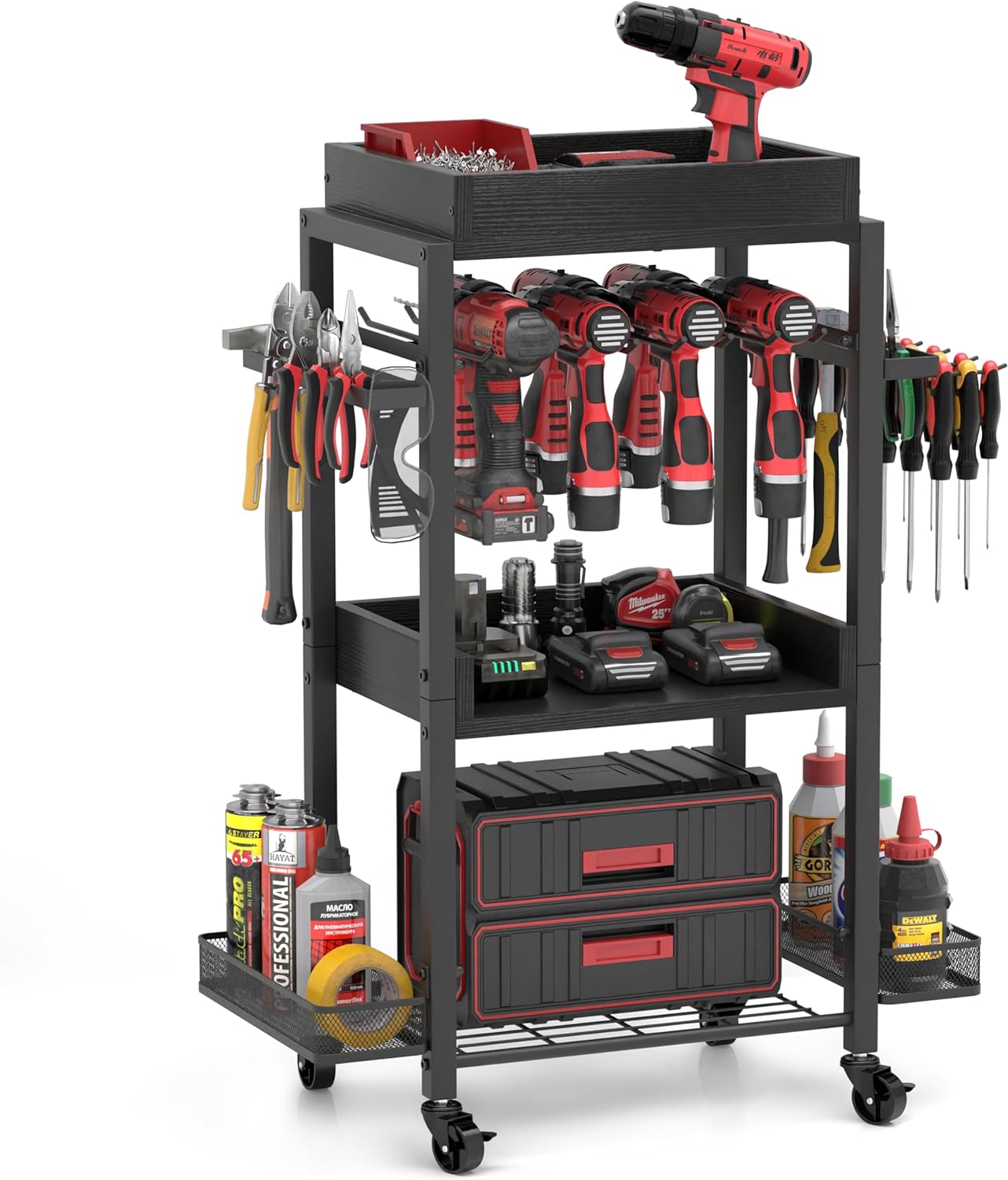 DEWALT Power Tool Organizer - Garage Storage Shelving with Rolling Cart & Open Tool Chest Cabinet Box Organizer with Wheels - Workshop & Gift Ideas for Men, Dad