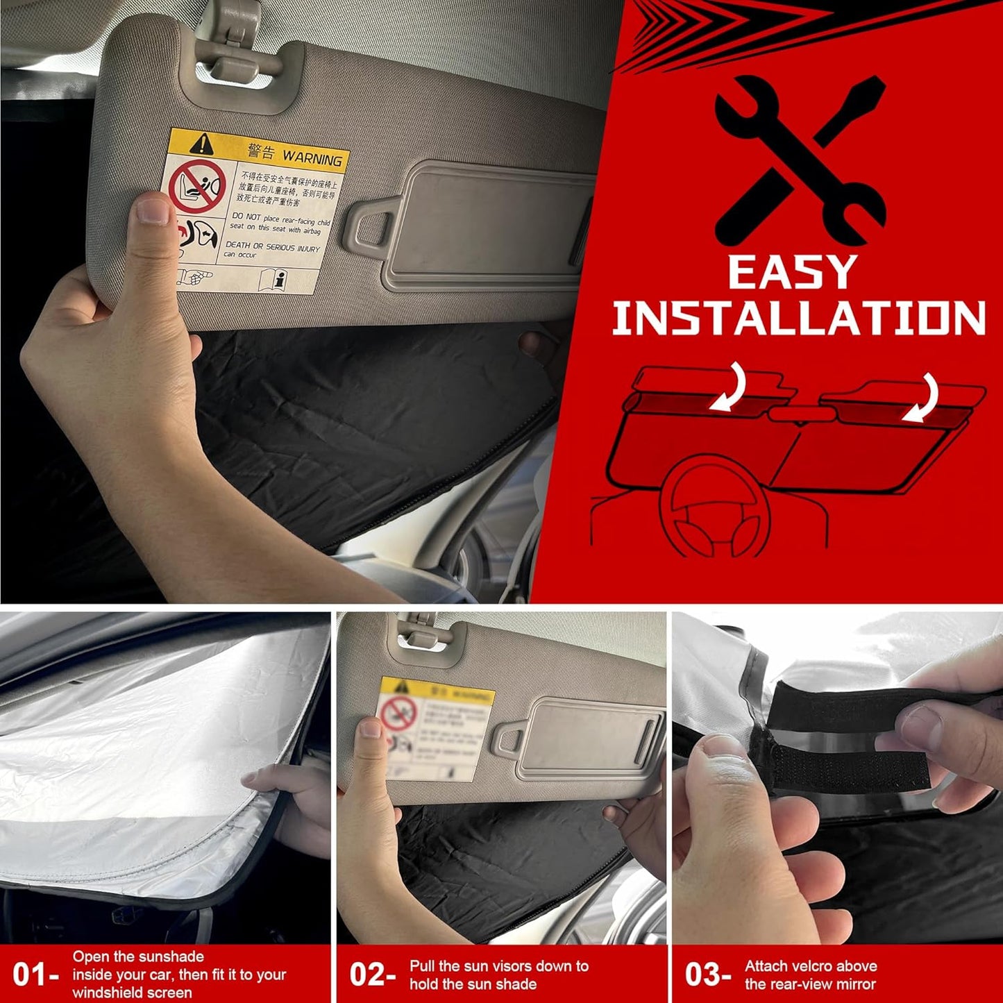 Windshield Sun Shade for 2024-2025 Lincoln Nautilus Foldable Sun Sunshade for Car Front Window Blocks UV Rays and Heat Automotive Interior Protector Custom Fit Accessories