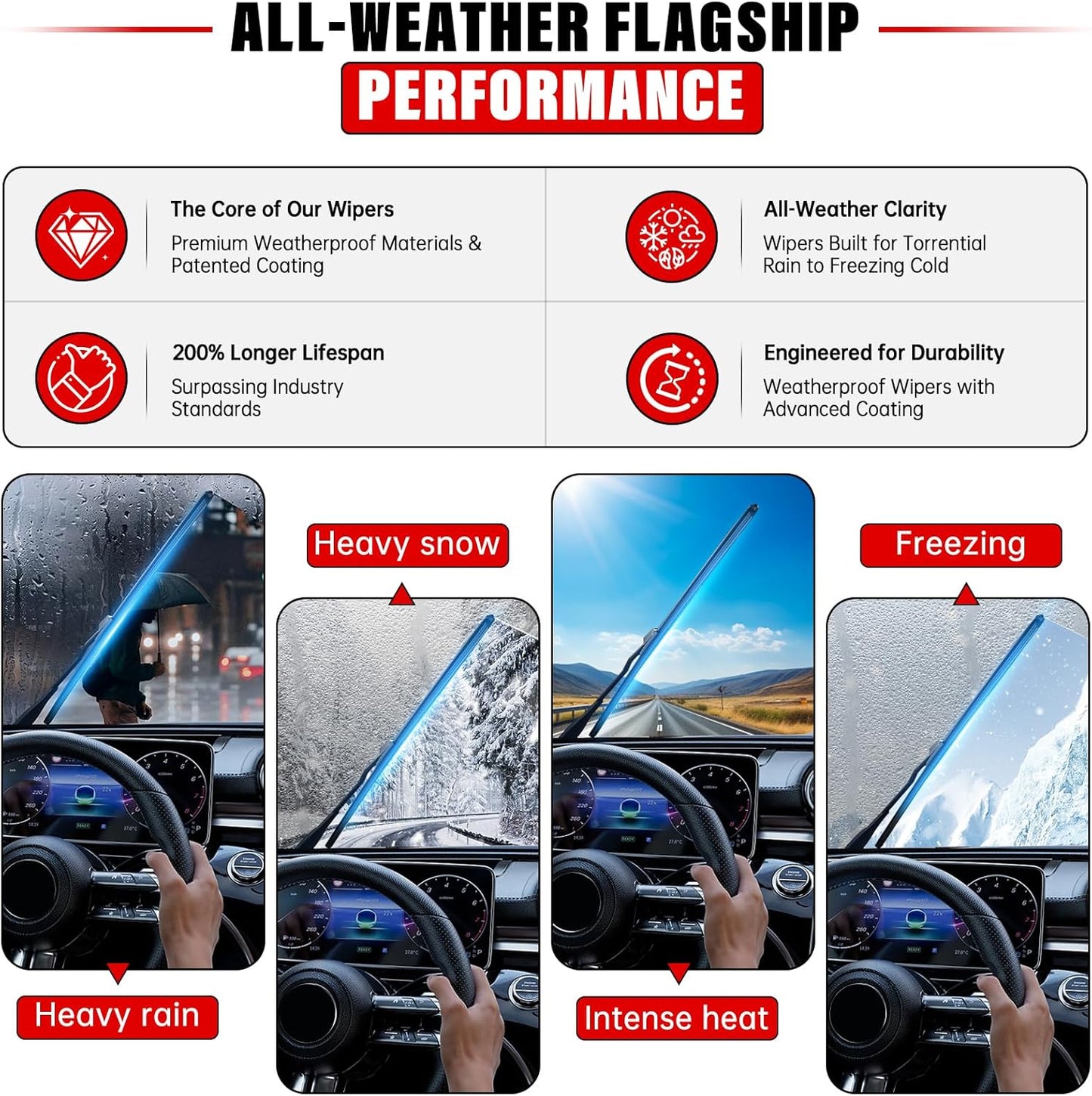 Windshield Wiper Blades - Replacement Set for Volkswagen Golf (2015-2021) & e-Golf (2015-2020) - Front & Rear (26", 18", 11") - Pack of 3