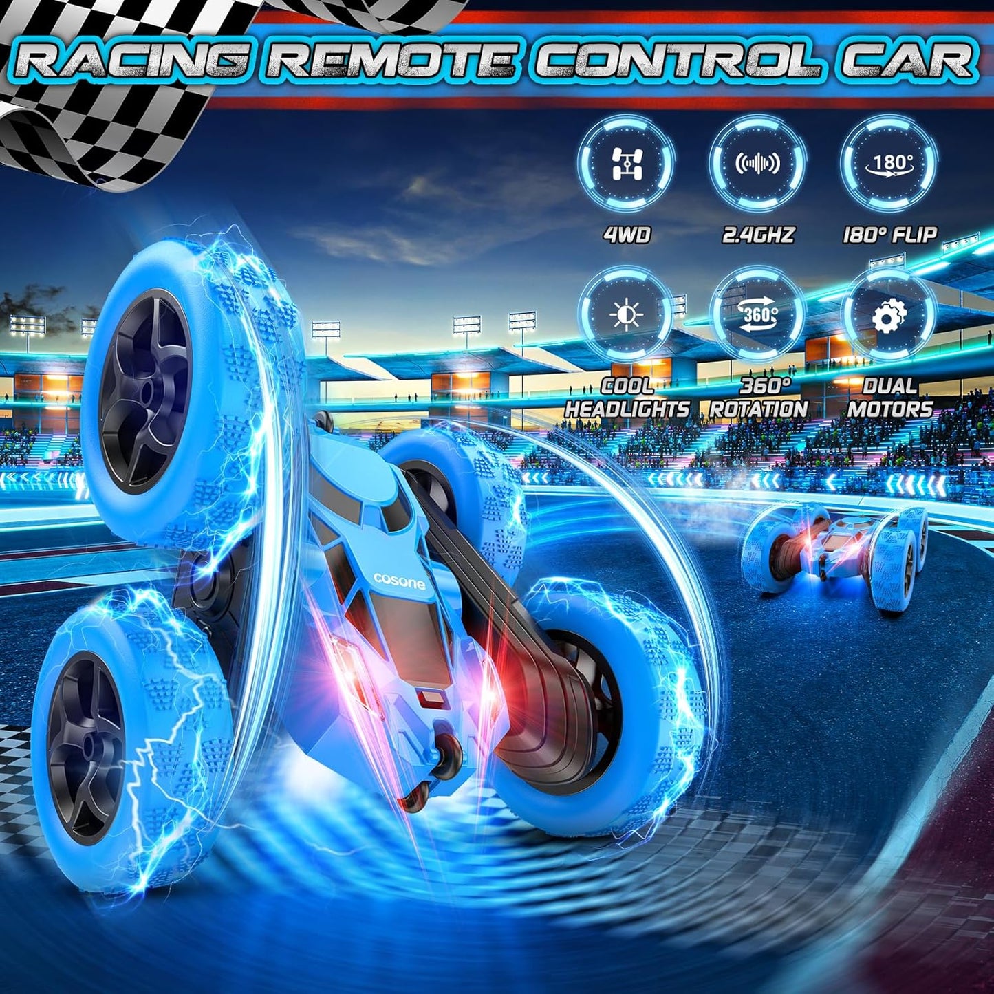 cosone Remote Control Car RC Cars for Kids Toys Rechargeable 360° Rotating 2.4Ghz RC Stunt Car for Kids Birthday Gift for 6 Years Old Boys Toys 6 7 8 9 10 Years Old Boy Gift Ideas