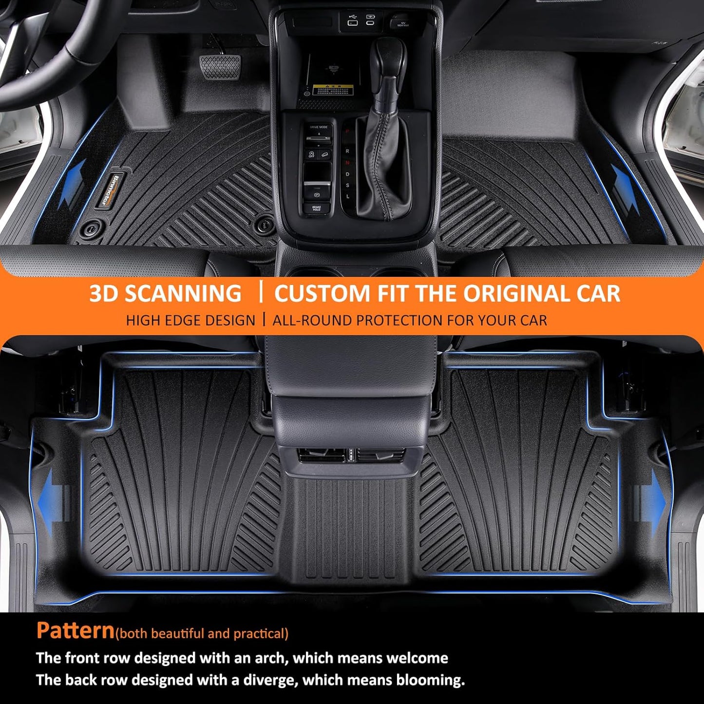 Binmotor-All Weather Floor Mats for Nissan Pathfinder 2022 2023 2024 2025, 8 Passenger, 3 Rows, for Infiniti QX60 7 Passenger, Heavy Duty Car Floor Liners Pathfinder Accessories