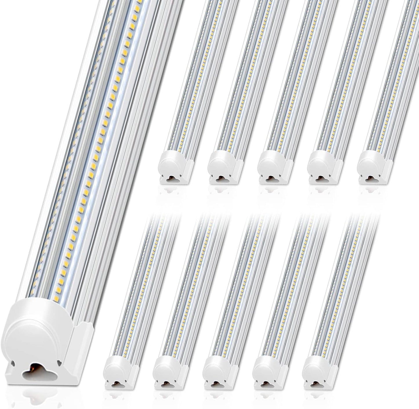Barrina 8FT LED Shop Light, 100W 15000LM 5000K, Clear Cover Linkable LED Tube Lights, V Shape Integrated T8 Lighting, Ceiling Lights for Garage, Warehouse, Workshop, ETL Listed,10 Pack