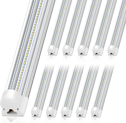 Barrina 8FT LED Shop Light, 100W 15000LM 5000K, Clear Cover Linkable LED Tube Lights, V Shape Integrated T8 Lighting, Ceiling Lights for Garage, Warehouse, Workshop, ETL Listed,10 Pack