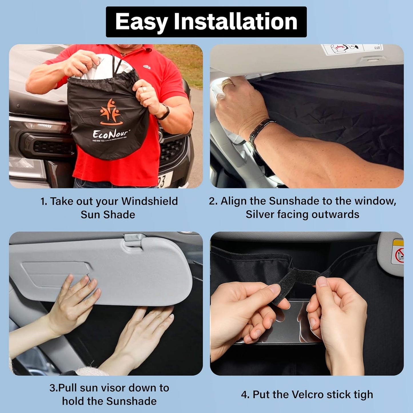 EcoNour Windshield Sun Shade Compatible for Ford Expedition (2018–2024) | 4-Layer Front Window Shade for Full-Size SUV | 240T Sunshade Accessories | UV & Heat Reflector for Expedition Windshield