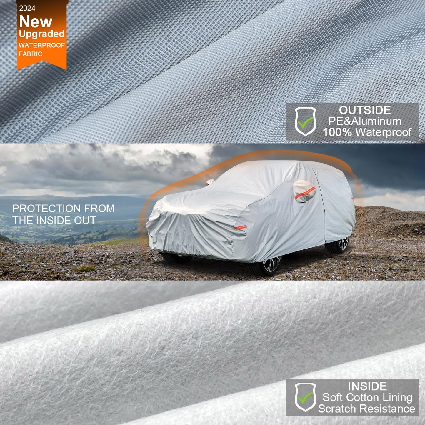 Kayme 6 Layers SUV Car Cover Waterproof All Weather for Automobiles, Outdoor Full Size Cover Rain Sun UV Protection with Zipper Cotton, Universal Fit for SUV Jeep (191-200 inch)