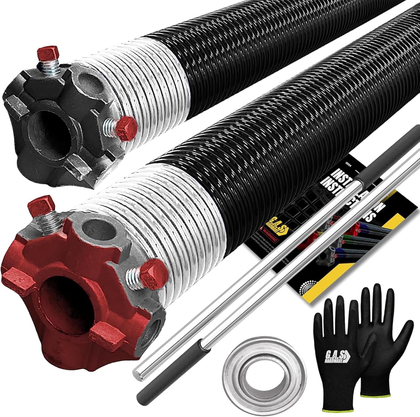 Garage Door Torsion Spring 218x1.75x29 Includes 1” Steel Bearing, Non-Slip Gloves, and Winding Bars for Left and Right Side of Garage Door Precision E-Coating 5-Year Warranty Min. 30,000 Cycles (Pair)