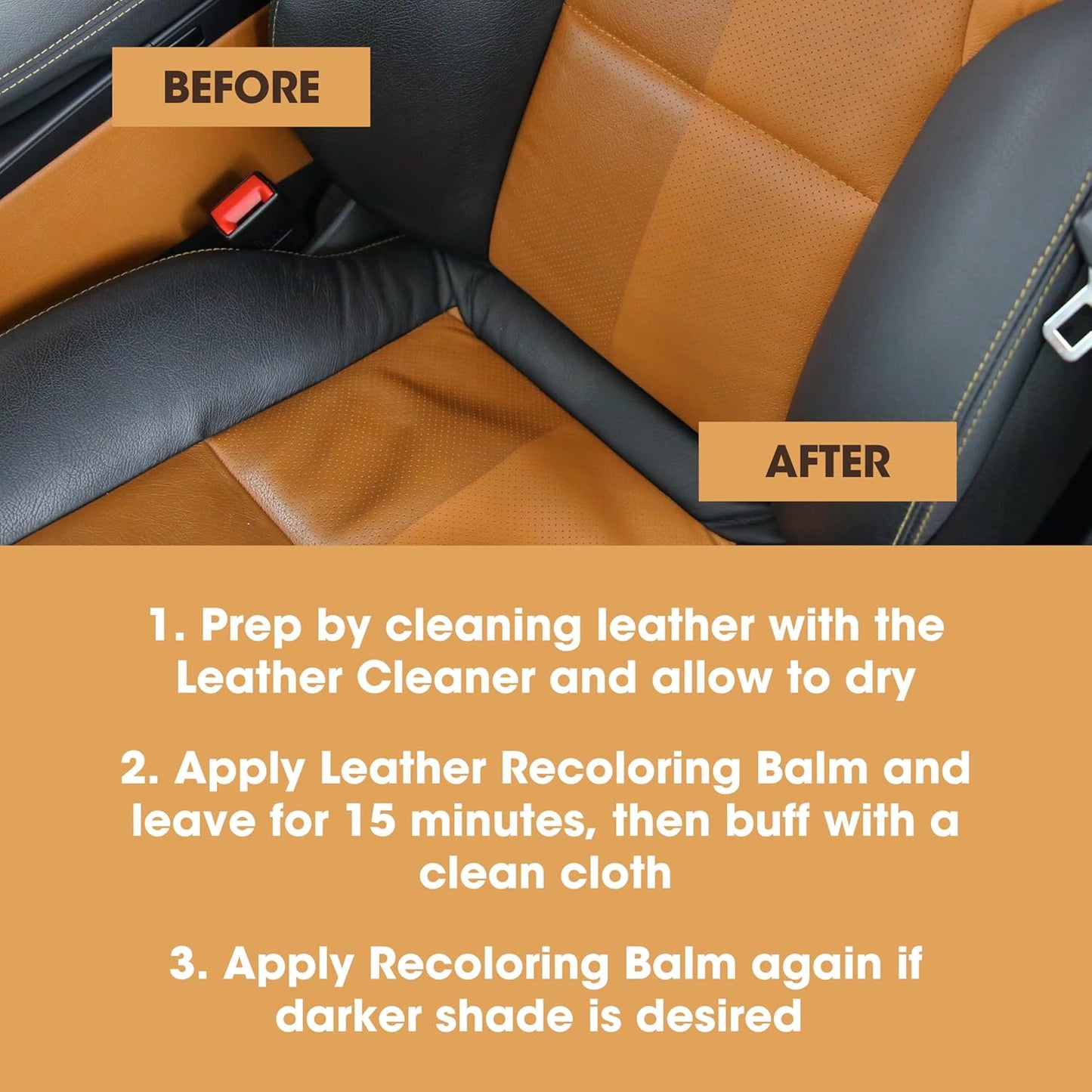 Furniture Clinic Leather Easy Restoration Kit | with Leather Recoloring Balm, Cleaner, Sponge, and Cloth | Leather Repair Kit for Scratched and Faded Furniture (Tan)