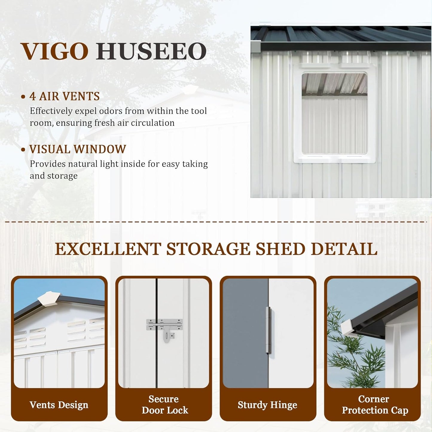 8x5.7x6FT Storage Shed, Outdoor Galvanized Steel Garden Shed with Lockable Door & Window, Waterproof Metal Tool Storage for Garden, Backyard, Patio, Lawn