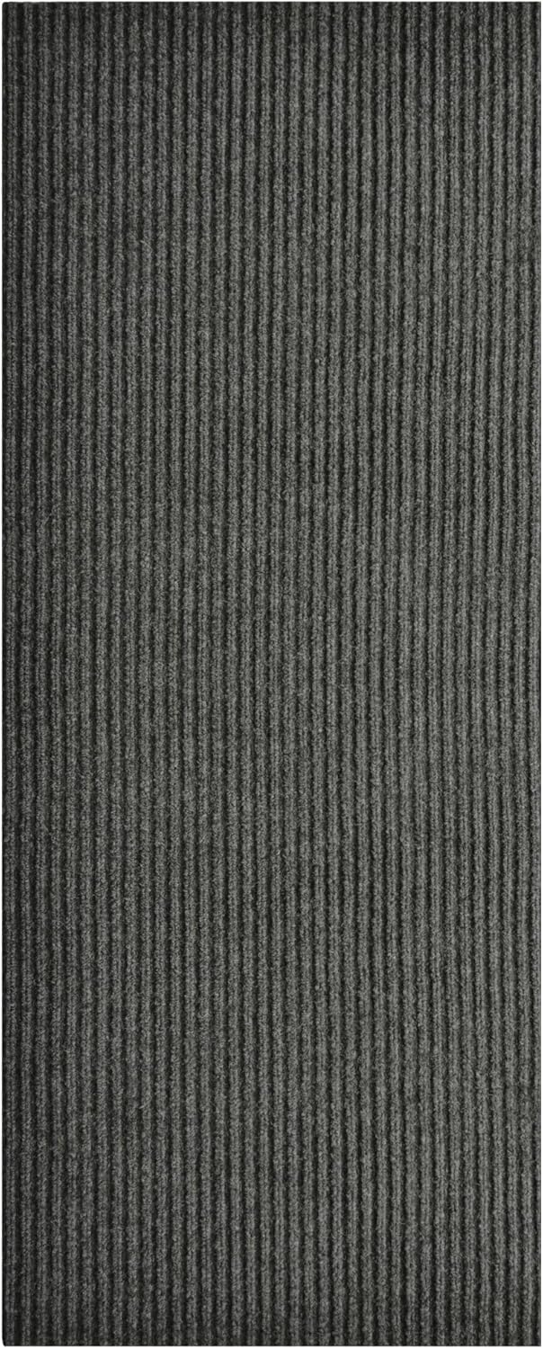 iCustomRug Spartan Weather Warrior Indoor/Outdoor Utility Ribbed Carpet Runner with Non-Slip Thermoplastic Rubber Backing, 3ft X 9ft in Charcoal