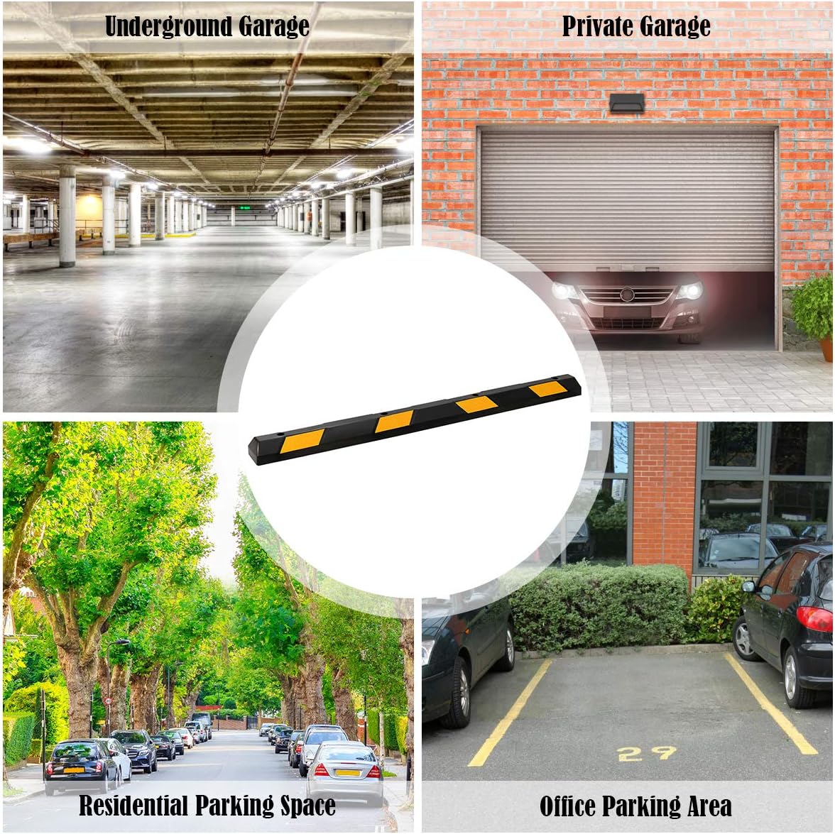 IRONMAX Parking Stopper for Garage, 72" Long Rubber Curb with Yellow Reflective Stripes, Heavy Duty Parking Block Garage Wheel Stop for Car, Truck, RV, Trailer (6 Pack)