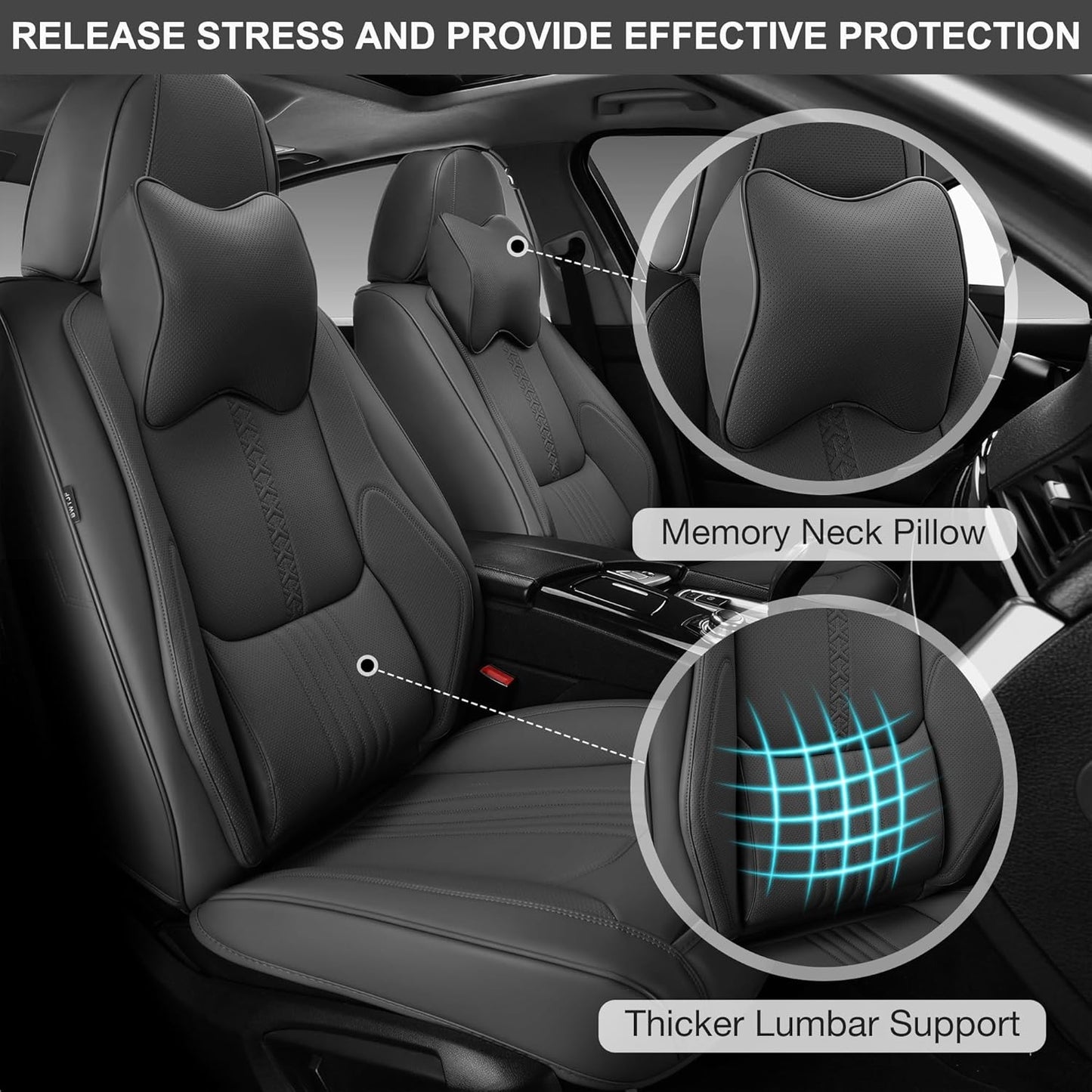Front Seat Covers, 2 Pieces Universal Seat Covers for Cars, Waterproof Leather Auto Seat Protectors with Head Pillow, Car Seat Cushions Fit for Most Sedans SUV Pick-up Truck, Gray
