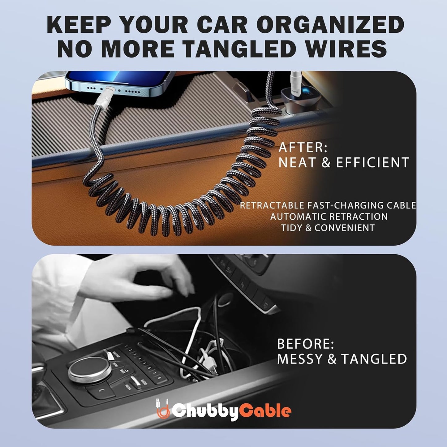 chubbycable Curly Chubby - Retractable Fast Charging Cable 240W Coiled Charger Cord for Car Durable USB-C Cable for Phones, Tablets and More, Red, Type-C to Type-C, 1.3FT-2.3FT