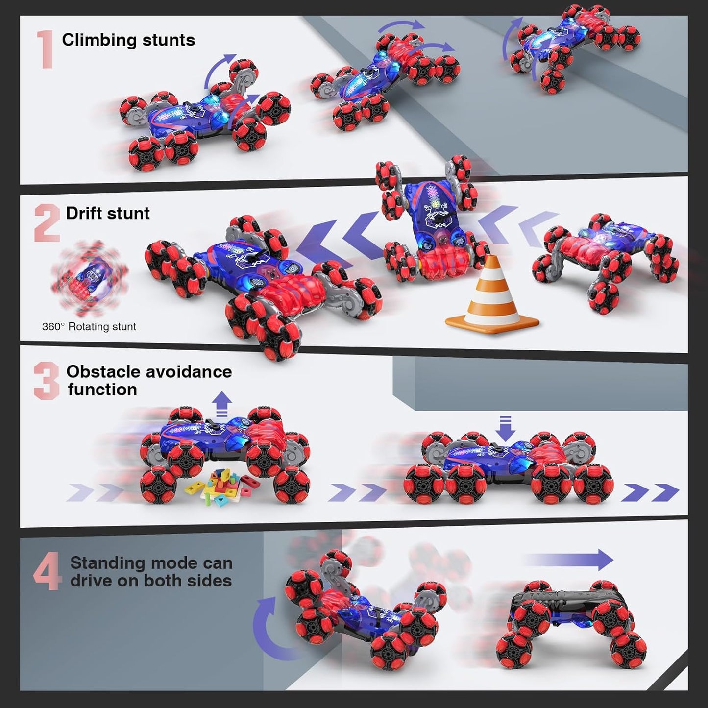 Remote Control Car, 8WD Gesture Sensing RC Car, 2.4GHz RC Stunt Cars Boys Toys with Spray & Light, Hand Controlled Toys Gift for Kids Boys Age 8 9 10 11 12 Year Old