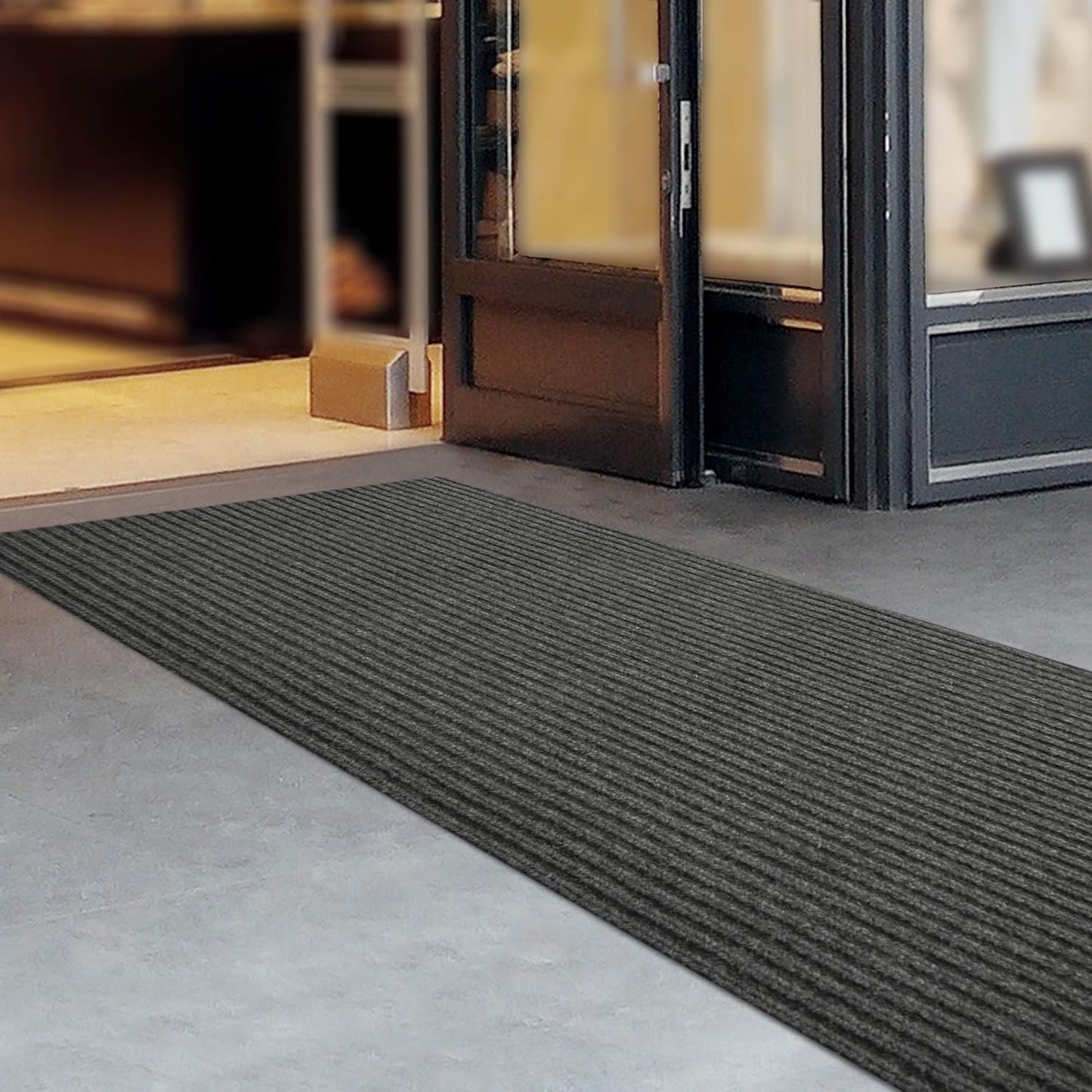 iCustomRug Spartan Weather Warrior Duty Indoor/Outdoor Utility Ribbed in 3ft,4ft,6ft Widths 70 Custom Sizes with Natural Non-Slip Rubber Backing 4'X66' in Charcoal