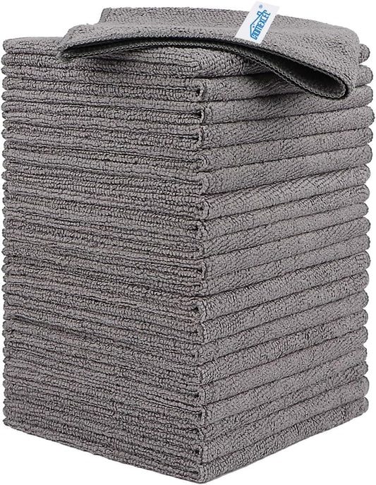 HOMEXCEL Grey Microfiber Cleaning Cloth, 24 Pack Cleaning Towels for Kitchen, Lint Free, Scratch-Free, Highly Absorbent, and Reusable Cleaning Rags for House, Window and Glass, Cars, 11.5 X11.5 inch