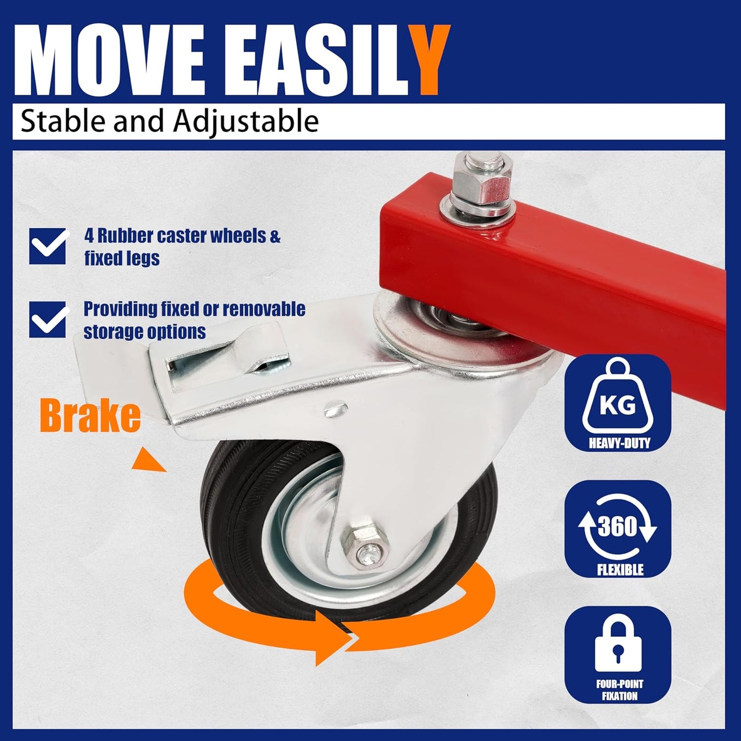 HECASA Bumper Adjustable Storage Rack Steel Floor Mobile Bumper Storage Rack - Double Sided for Automobile Parts Storage Red Powder Coated