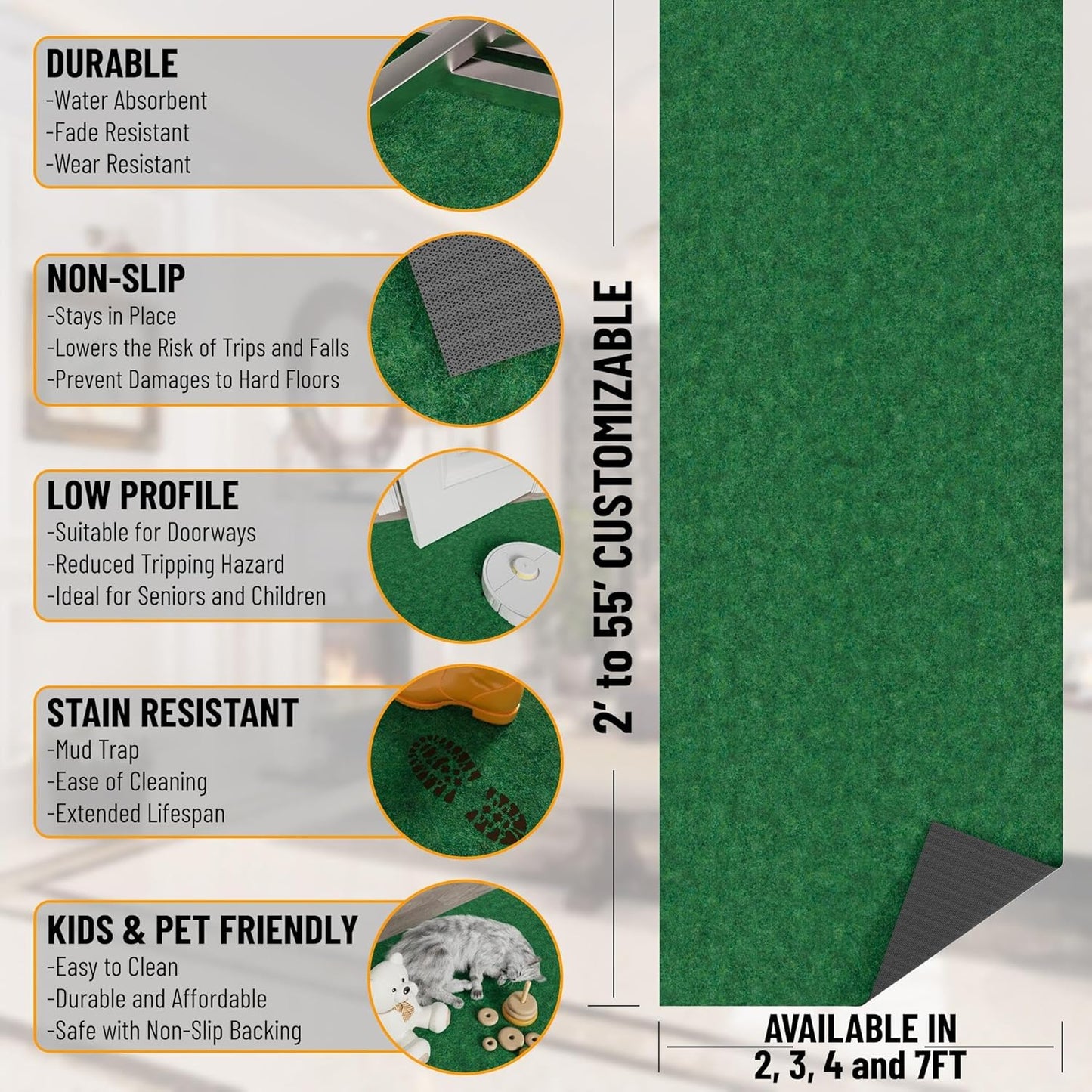 Ottomanson 2'7" x 12' Hallway Runner with Scraper Pile - Extra Durable Non-Slip Rug Mat for Indoor & Outdoor Use - Ideal for Kitchen, Entryway & Garage - High-Traffic Carpet, Green