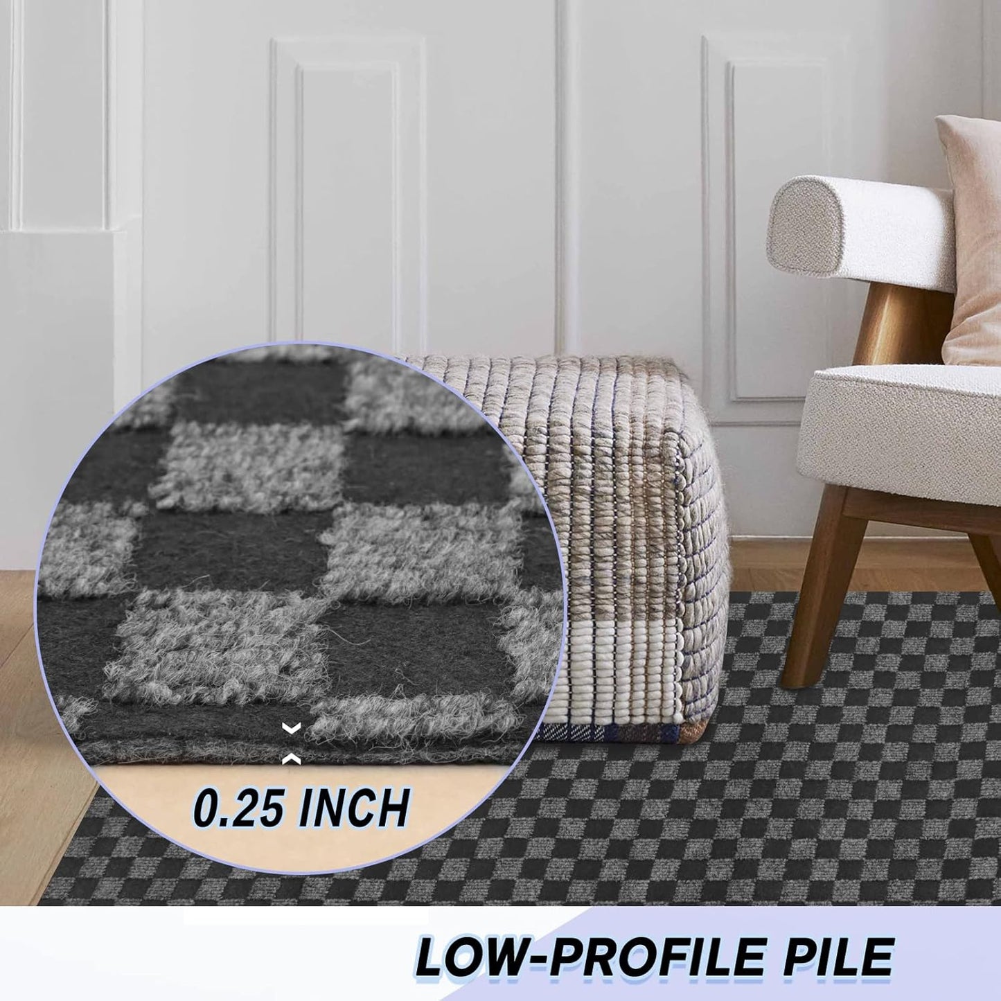 Custom Size Backed Non-Slip Area Rugs Runner, Easy Clean, Waterproof Runner Rugs for Hallway Entryway, Kitchen, Laundry, 3FT x 21FT, Gray Checkered