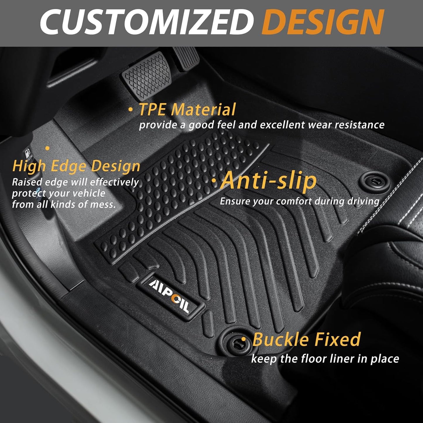 AIPOIL® Floor Mats & Cargo Liner Set for 2023-2025 BMW X1 All Weather Protection TPE Anti-Slip Automotive Full Set Custom Car Mats Accessories - Black