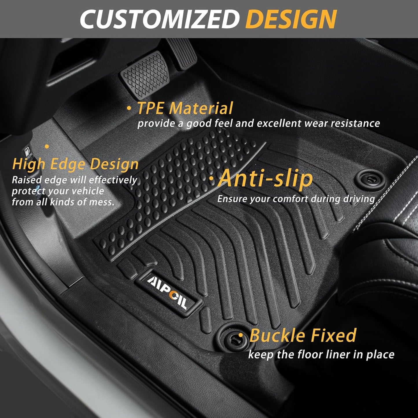 AIPOIL® Floor Mats & Cargo Liner Set for 2019-2025 Acura RDX All Weather Protection TPE Anti-Slip Automotive Full Set Custom Car Mats Accessories - Black