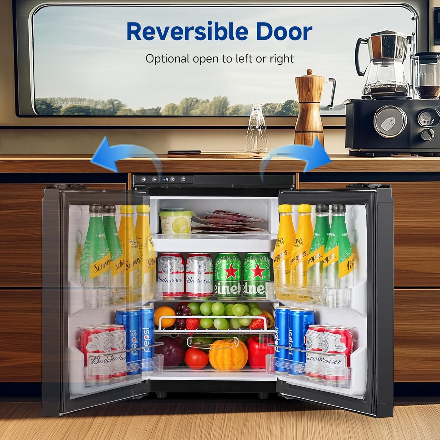 BODEGACOOLER 12 Volt RV Refrigerator, 35.4L(1.25Cu.ft) RV Fridge with Freezer, APP Control Car Refrigerator, (-4℉-46℉) Travel Compressor Cooler 12/24V DC for Boat, Yacht, Caravan, Truck, Camping