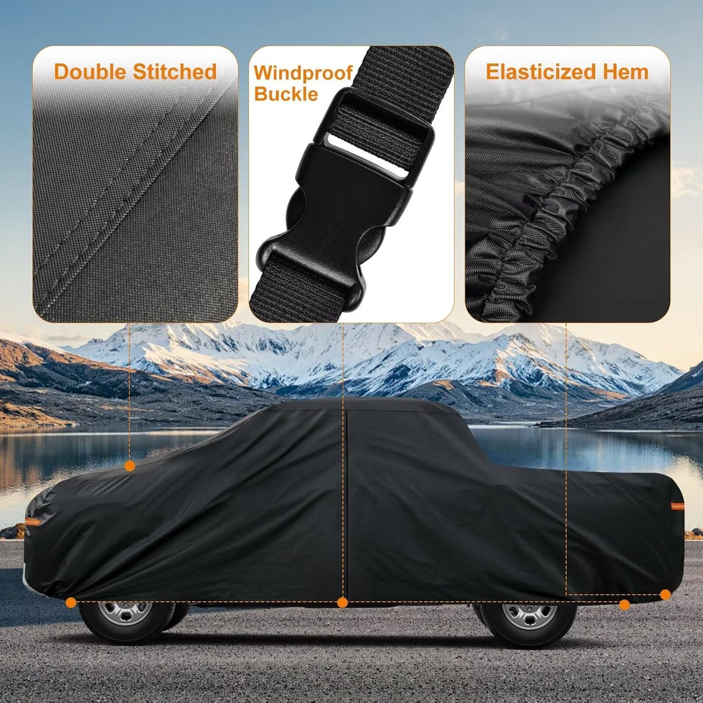 Kayme Truck Cover Custom Fit Ford F-150(1997-2025) Super Cab Long Bed. Full Exterior Heavy Duty Outdoor Pickup Truck Car Cover Waterproof All Weather.Car Tarp for Wind Sun Dust Protection.Black