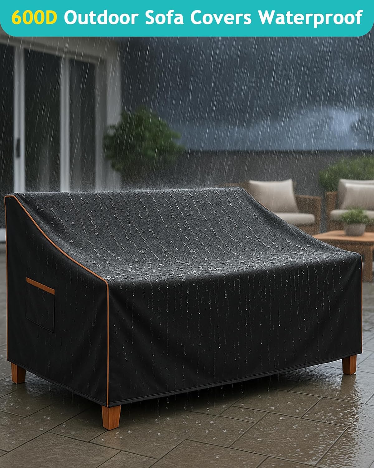 Outdoor Sofa Cover, Waterproof Patio Furniture Cover 80W x 42D x 33H inches Heavy Duty 600D Oxford Fabric Black