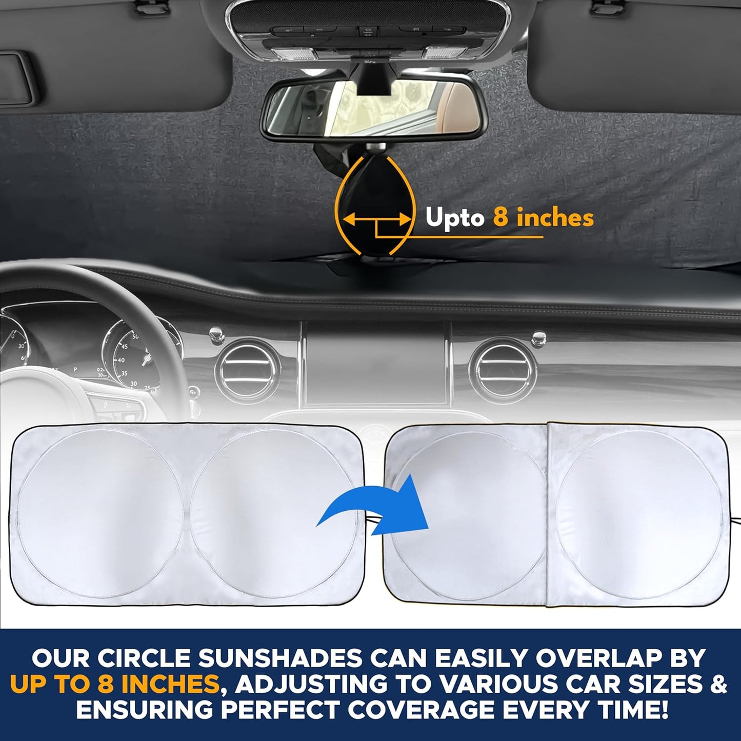 EcoNour RV Windshield Sunshade | Reflective RV Windshield Cover for UV Rays & Heat Protection, Keeps Your RV Motorhome Cool | Shades for RV Fits RVs, Trucks, Motorhomes, Buses | XXXXX-Large 102"x51"