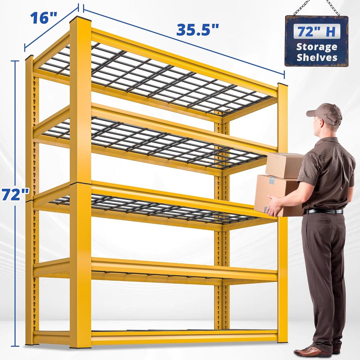 REIBII 72''H Garage Shelving 3010 LBS Storage Shelves Adjustable Metal Shelving 5 Tier Metal Shelves for Storage Industrial Shelf for Pantry Kitchen Basement 72" HX35.5 WX16 D, 2 Pack