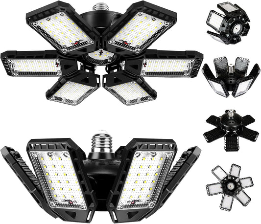 LED Garage Lights Bulb 2 Pack 180W 18000LM 6500K Led Shop Light with 6 Plus 1 Deformable Panels Basement Barn Ceiling Lights for E26/E27
