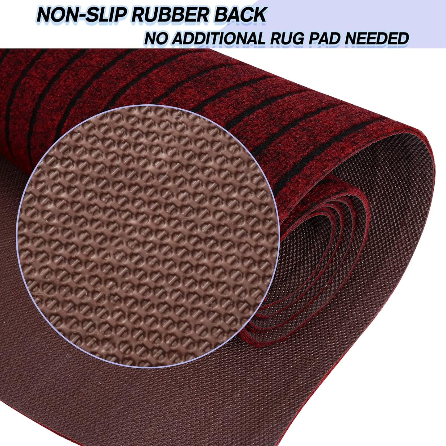 Custom Size Backed Non-Slip Area Rugs Runner, Easy Clean, Waterproof Runner Rugs for Hallway Entryway, Kitchen, Laundry, 2FT x 79FT, Red Stripe