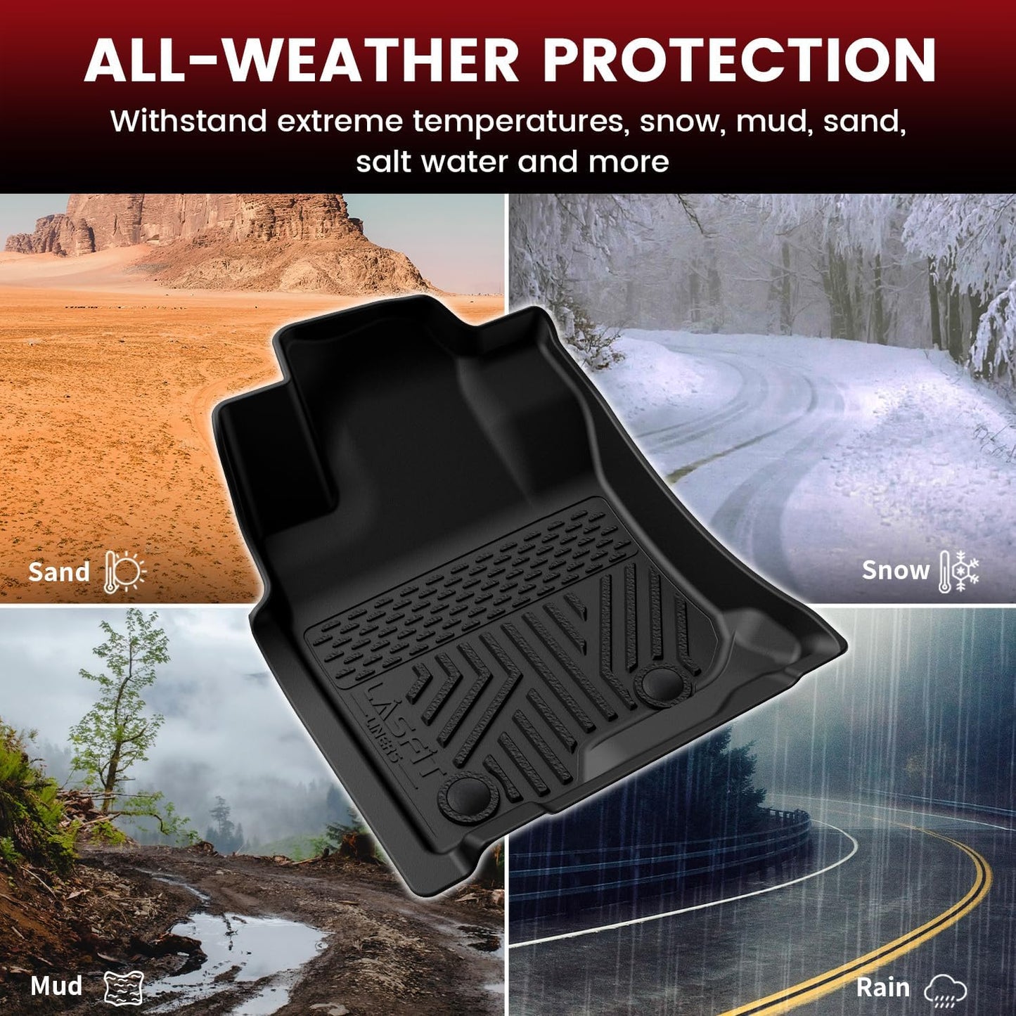 LASFIT Floor Mats&Trunk Mat for Toyota 4Runner 2013-2024 (Only for 5 Seats) All Weather TPE Mats Custom Fit Floor Liner for Toyota 4 Runner 1st & 2nd Row Full Set Car Mats and Cargo Liner, Black